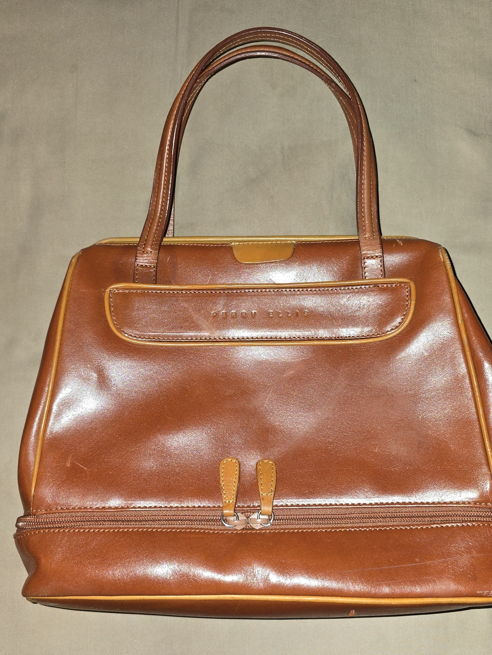 Vintage Perry Ellis Two-Tone Brown Tote with Top Handles